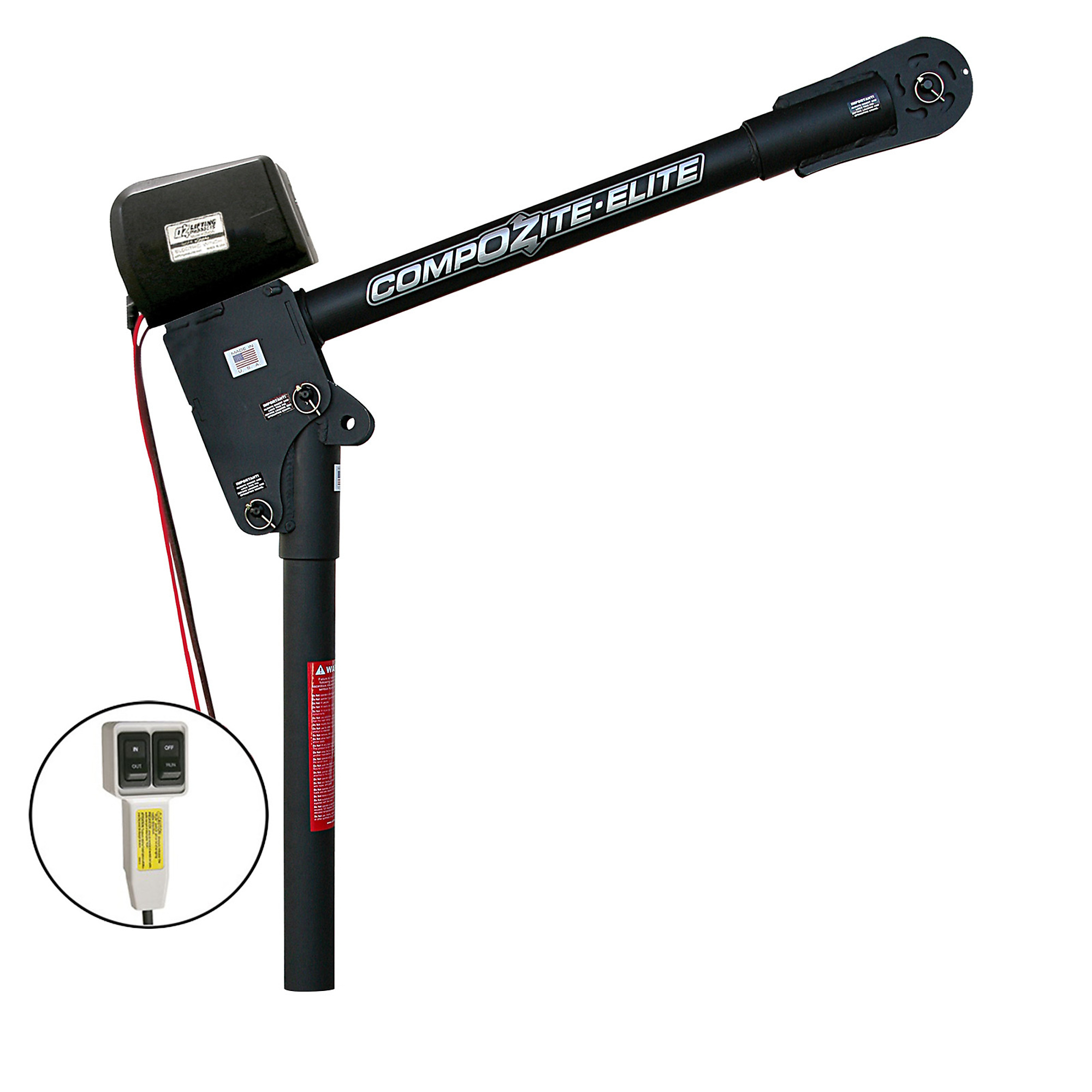 OZ Lifting Products CompOZite Elite Davit Crane with DC Winch, 1200-Lb. Capacity, 74in. Height, Model# OZCF1200DAV-DCW